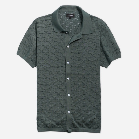 The Tie Bar Men’s Full Placket Pointelle Cilantro Polo Green Size L - Picture 1 of 14